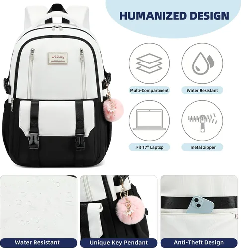Vista 5 de Caoroky knight Mochila de viaje para laptop para mujeres y niñas, mochila de escuela primaria y secundaria, mochilas universitarias, mochila Negro