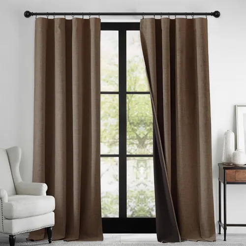 Vista 208 de RYB HOME Cortinas de lino texturizado 100% opacas de 84 pulgadas de largo, aislamiento térmico, privacidad, ahorro de energía para dormitorio, sala