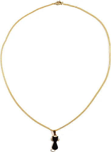 Vista 3 de Lindo collar con colgante de gato negro esmaltado, cadena chapada en oro, 18 pulgadas, gatito felino para amantes de los gatos, caja de regalo