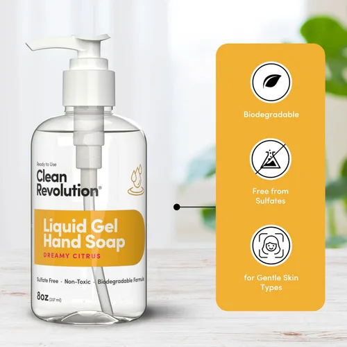 Vista 4 de Clean Revolution Jabón de manos en gel líquido, líquido sedoso rico, espuma rápida, enjuague rápido, contiene aceites esenciales reales