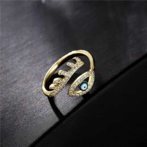 Vista 5 de Anillos abiertos de circonita cúbica azul turco para mujeres, niñas, adolescentes, cristal de circonita cúbica brillante, chapado en oro de 18