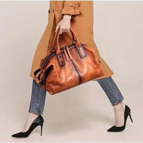 Vista 8 de Iswee - Bolso de hombro de cuero genuino, bolso tote con diseño de morral, con asa superior, bolso de gran capacidad, bolso cruzado