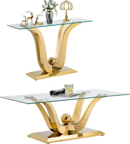 Vista 11 de SSLine Mesa de centro moderna de 1 pieza para sala de estar, mesa de centro de vidrio templado de lujo con base de acero inoxidable en forma de flor