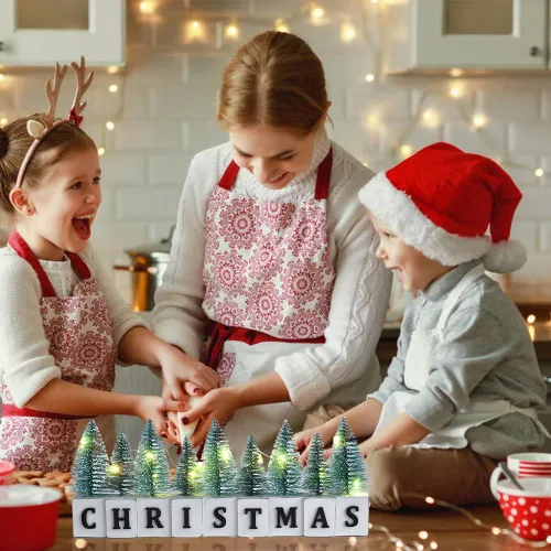 Vista 7 de Decoración de Árbol de Navidad Iluminada con LED para Mesa, Decoración Rústica de Navidad de Madera con Árboles Mini, Letrero de Navidad en Bloque