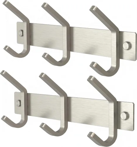 Vista 16 de Perchero pequeño de montaje en pared, de níquel cepillado, de acero inoxidable de 6 pulgadas, con 2 ganchos dobles resistentes, colgador de pared