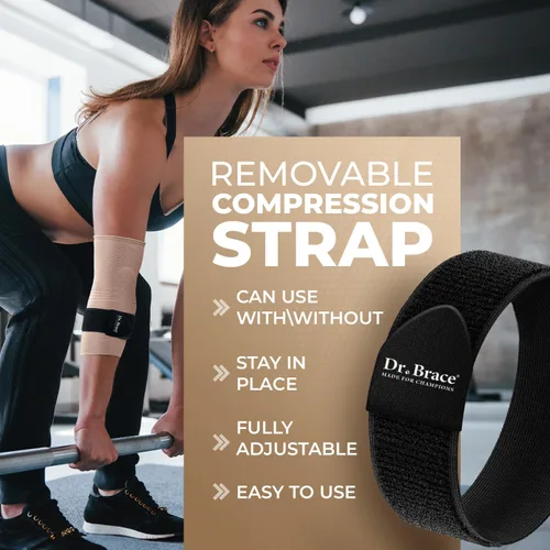 Vista 3 de DR. BRACE Elite - Codera, manga de compresión transpirable para codo con correa extraíble para golfistas, tratamiento de codo de tenista