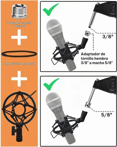 Vista 3 de Soporte de Micrófono con Amortiguación y Clip de Micrófono para Samson Q2U SM58 ATR2100-USB Behringer Xm8500, Soporte de Clip de Micrófono
