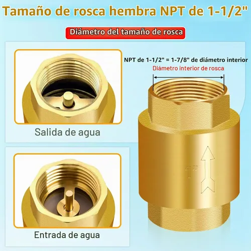 Vista 2 de Boltigen Válvula de retención de resorte de latón macizo, rosca hembra NPT de 1-1/2 pulgadas, sin retorno, válvula de retención de agua vertical