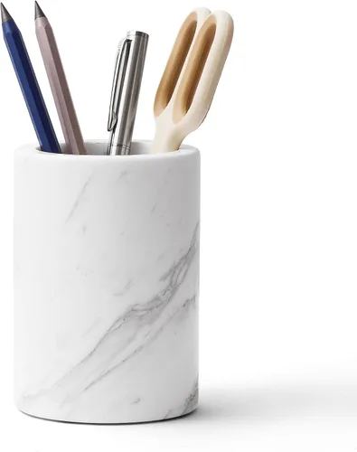 Vista 9 de Soporte para bolígrafos para escritorio, piedra de travertino natural, soporte para brochas de maquillaje, vaso moderno y funcional para lápices