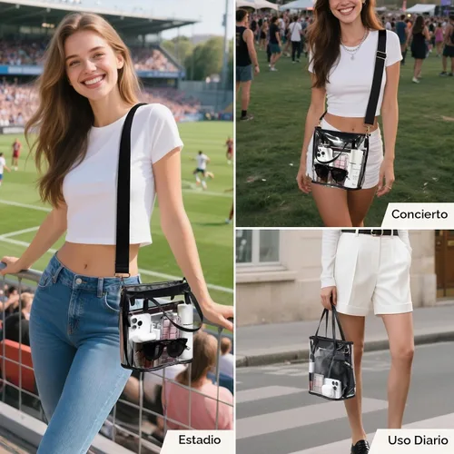 Vista 2 de CHICECO Bolsa transparente para mujer, bolsa transparente para eventos de estadio con correas ajustables, bolsa de mano para deportes, conciertos