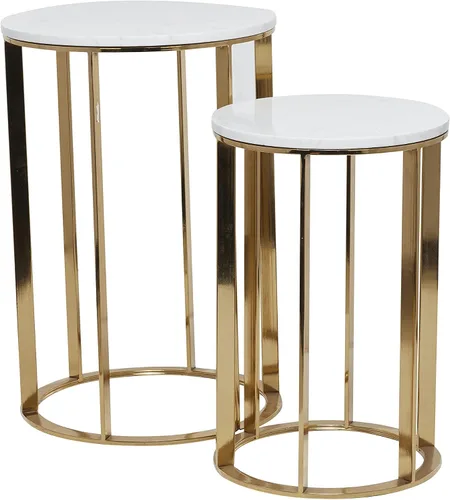 Vista 7 de Deco 79 Mesa auxiliar de metal con parte superior de mármol, juego de 2 mesas auxiliares de 24 pulgadas, 20 pulgadas de alto, dorado