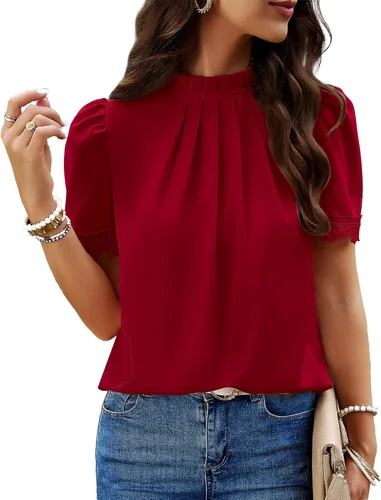 Vista 10 de BTFBM Blusas de cuello alto falso para mujer, elegantes y casuales Verde oscuro
