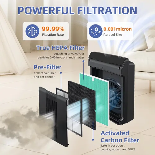 Vista 2 de Paquete de 4 filtros H de repuesto de absorción de toxinas HEPA 116130 para purificador de aire Winix 5500-2 Am80 Plasmawave filtro HEPA verdadero