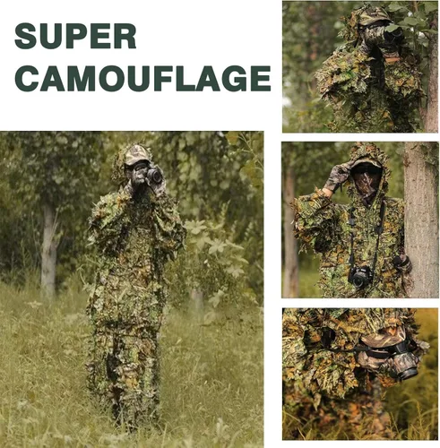 Vista 9 de Traje Ghillie, traje de camuflaje frondoso 3D, ropa de camuflaje de caza, ropa de bosque para caza, Airsoft, fotografía de vida silvestre