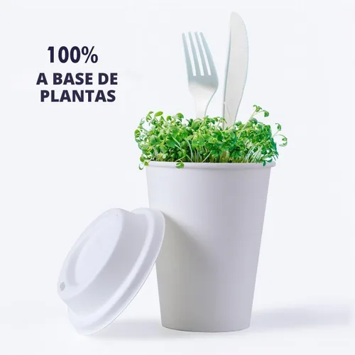 Vista 2 de KTOB [paquete de 50] Tazas de café compostables de 12 onzas con tapas y mangas kraft, combo de tazas de papel blanco desechables ecológicas