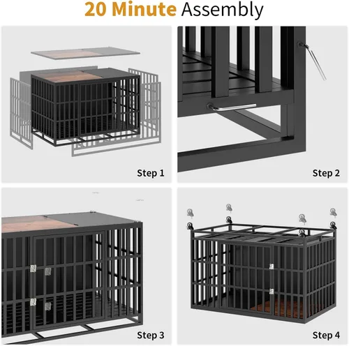 Vista 11 de Mueble resistente de 49 pulgadas, jaulas de madera para perros grandes y medianos, perrera interior con bandeja extraíble, mesa auxiliar decorativa