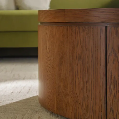 Vista 5 de Walker Edison Maya Moderna mesa auxiliar de madera de roble macizo con almacenamiento, 36 pulgadas, roble marrón medio
