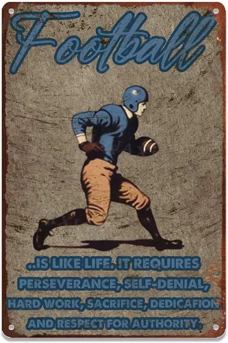 Vista 14 de LIUAXICIA Cartel de fútbol deportivo vintage redondo de aluminio de metal, jugador retro americano para bar y hogar, 8.00 x 8.00 pulgadas