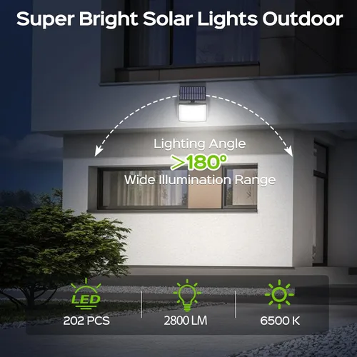 Vista 3 de Adiding Luces Solares para Exteriores, Luces de Inundación LED de 2800LM con Cable de 5 m, Luces Solares con Sensor de Movimiento y Control Remoto