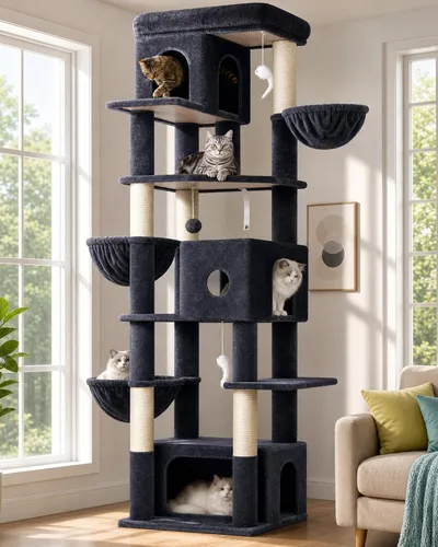 Vista 10 de Globlazer Árbol de Gato de Rincón de 66 Pulgadas, Torre de Escalada de Varios Niveles para Gatos de Interior, Condominios para Gatitos, Torre