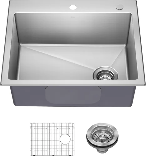 Vista 22 de KRAUS Fairlane KHT631-15 - Fregadero de cocina o bar, 15 pulgadas, montaje directo/superior, cuenco individual, de acero inoxidable de calibre 18
