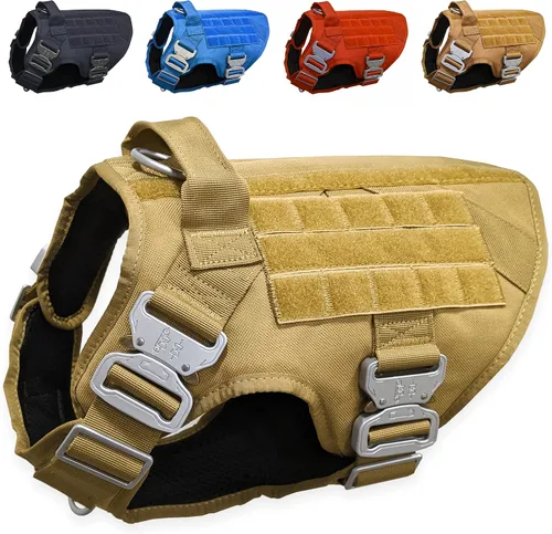 Vista 11 de Arnés táctico para perro con 4 hebillas de metal. Chaleco táctico para perro sin tirones con asa, arnés resistente para perros pequeños, chaleco