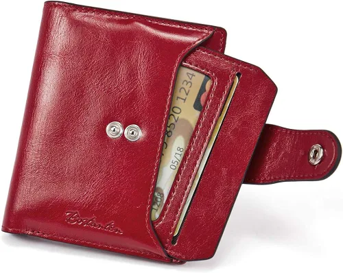 Vista 4 de BOSTANTEN - Billetera de cuero para mujer con bloqueo RFID, pequeña, con cremallera, de bolsillo, para tarjetas, con ventana para documento