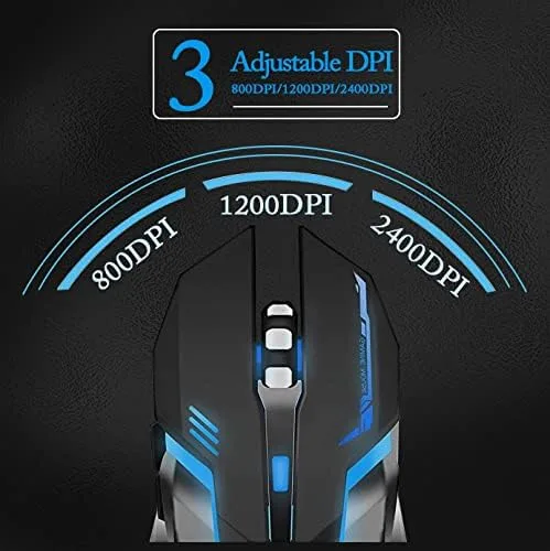 Vista 6 de Scettar Ratón inalámbrico para juegos, mouse recargable para juegos de computadora, clic silencioso, 7 luces LED, 3 DPI ajustables, placa de hierro