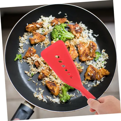 Vista 5 de Espátula de pescado frito antiadherente de silicona Turner a prueba de calor espátula para panqueques herramienta de cocina fácil de usar Rojo