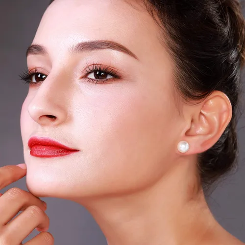 Vista 2 de Aretes de perlas de agua dulce, hipoalergénicos, de 4 a 0.472 in, para mujeres, regalos de damas de honor