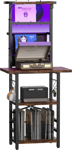 Vista 14 de YAKANJ Soporte para tocadiscos con luz LED, mesa para tocadiscos con almacenamiento de vinilos, soporte para tocadiscos con estante de exhibición