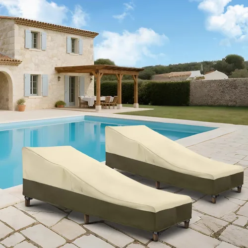Vista 9 de SunPatio Funda para tumbona impermeable al aire libre, 80 pulgadas de largo Beige y Oliva