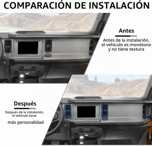 Vista 2 de RAZPOY para salida de aire acondicionado de Bronco, 4 piezas de cubierta de anillo de ventilación de salpicadero de consola central compatible