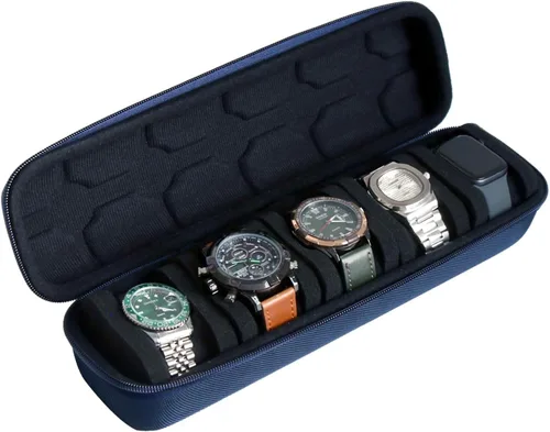 Vista 13 de Caja de viaje para relojes Besforu para hombres y mujeres, caja de almacenamiento portátil y organizador para un solo reloj, para relojes de pulsera