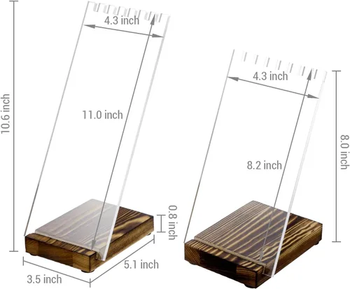 Vista 6 de MyGift Juego de 2 piezas Moderno soporte para collar de acrílico transparente con panel desmontable y base de madera maciza rústica quemada