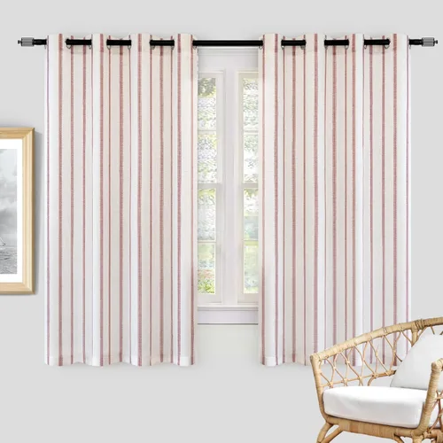 Vista 57 de DriftAway Cortinas opacas de mezcla de lino de granja de 90 pulgadas de largo para dormitorio, cortinas de lino con estampado de rayas verticales