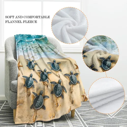 Vista 2 de Jekeno Manta de Tortuga Marina para Adultos y Niños, Regalo de Manta de Tortuga Marina para Mujeres y Hombres, Decoración de Playa para Dormitorio