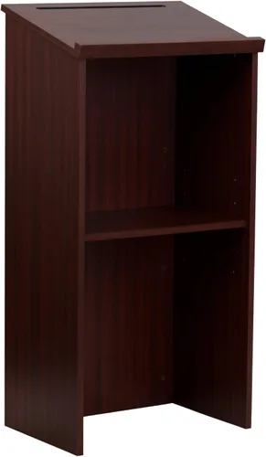 Vista 8 de AdirOffice Podio de madera con estante de almacenamiento, atril hablante, estación de anfitriona para restaurante, 46.25 pulgadas, negro
