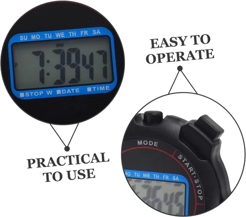 Vista 7 de Cronómetro digital multifunción con alarma de fecha, temporizador de precisión para deportes, natación, entrenamiento, fitness, cronómetro negro