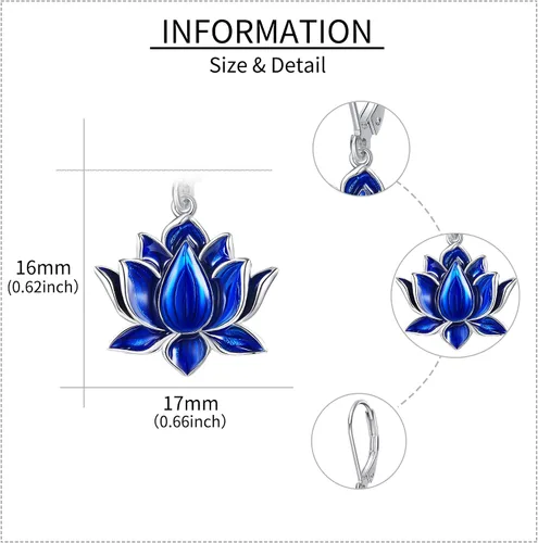 Vista 5 de Aretes de flor de loto, plata de ley, flor de loto azul, aretes colgantes con cierre de palanca, joyería de flor de loto, regalo para mujeres y niñas
