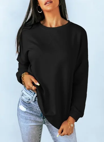 Vista 2 de Dokotoo - Sudadera con cuello redondo y manga larga para mujer, estilo informal, sin botones, suave y holgada
