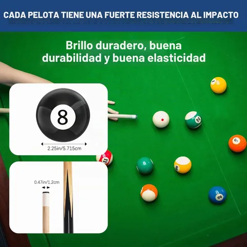 Vista 3 de Juego de 95 accesorios para mesa de billar: bolas, triángulo, estante, taco, tiza, puntas, calcomanías, paño, cepillo y limpiador