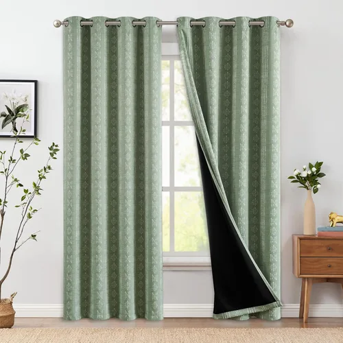 Vista 18 de jinchan - Cortinas bohemias 100% blackout de 54 pulgadas de largo para dormitorio, estampado geométrico negro sobre beige, con ojales