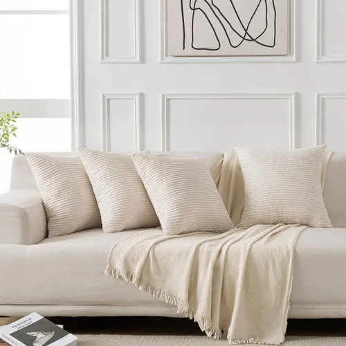 Vista 6 de Volcanics - Juego de 4 fundas de almohada de pana beige crema de 18 x 18 pulgadas Decorative Modern Double-Sided Striped Cushion Cases, Soft Boho