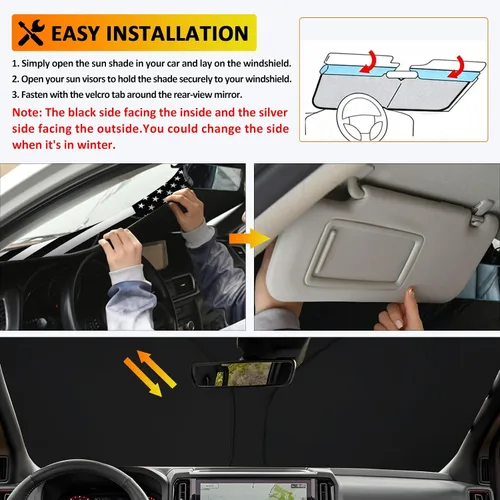 Vista 5 de D-Lumina Parasol plegable para parabrisas con bandera de EE. UU. para Nissan Frontier 2022, 2023, 2024, 2025, protector de sol frontal bloquea rayos