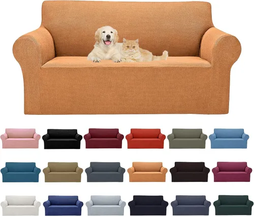 Vista 28 de Cupuamon Funda elástica para sofá de 1 plaza, funda protectora de muebles con parte inferior elástica de tela jacquard a cuadros pequeños para Beige