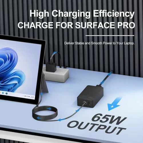 Vista 2 de YURCIPWE Cargador Surface Pro de 65 W, Surface Laptop Charger compatible con Microsoft Surface Pro 11/10/9/8/7+/7/6/5/4/X, Surface Laptop 7/6/5/4