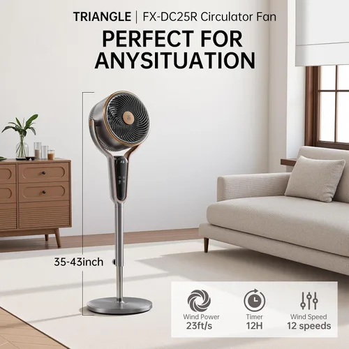 Vista 2 de TRIANGLE Ventilador de pie para dormitorio, ventiladores de pedestal de 1190 CFM oscilantes con control remoto, ventilador de piso ajustable