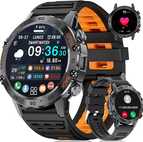 Vista 8 de SUNKTA Reloj inteligente militar para hombres (responder/realizar llamadas), 100 modos deportivos, reloj de fitness impermeable 5 ATM con monitor