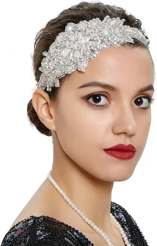 Vista 12 de Roaring 20s Great Gatsby - Diadema estilo flapper para mujer, estilo Art Deco de los años 20, con plumas A azul